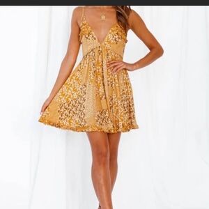 Angel Biba Bohemian Mustard Floral Babydoll Dress – Like New